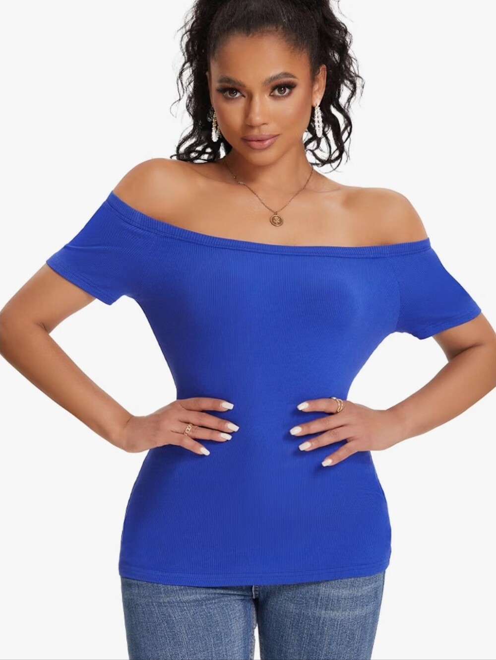 Off Shoulder Tops for Women Boat Neck T Shirts